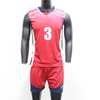 Red numbered professional volleyball vest and shorts