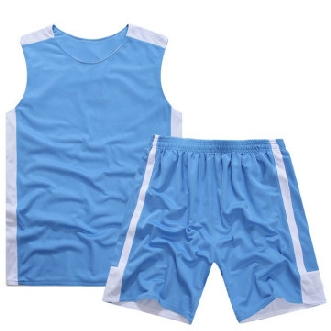 Blue white accented basketball uniform