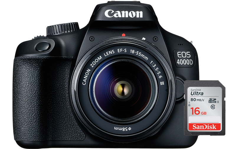 Canon EOS 4000D DSLR Camera and EF-S 18-55 mm + 16GB Card